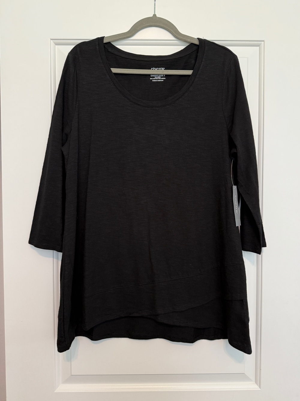 NWT Chico's Cotton Slub Crossover Black Scoop-Neck 3/4 Sleeve Tee Sz L Chicos 2